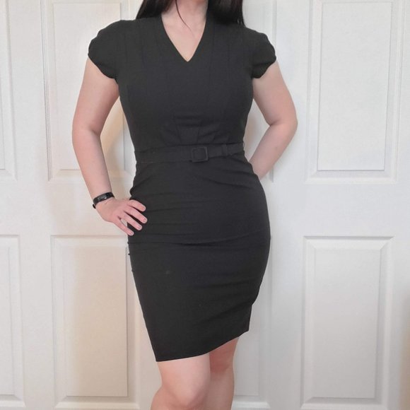 Banana Republic Black Work Dress with Matching Belt - Size 8 - Picture 1 of 7